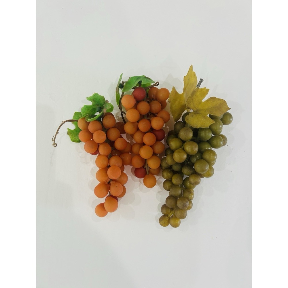 Lot Of 3 Vintage Faux Grapes Realistic Decorative Fruit Rubber Plastic Decor